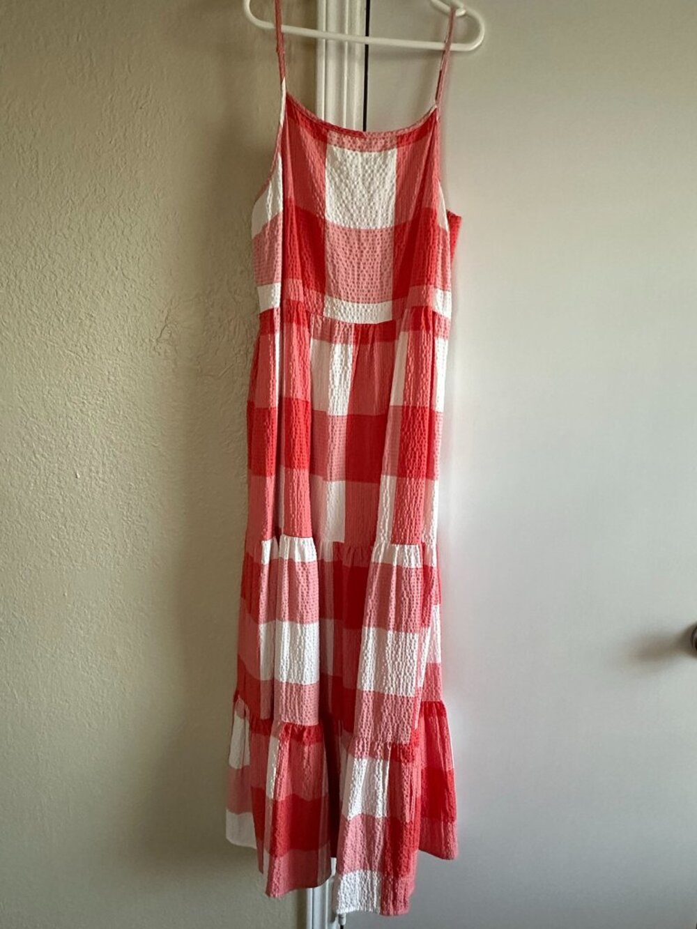 Loft Lou & Grey Gingham Checked Orange and White Midi Dress, Size Small